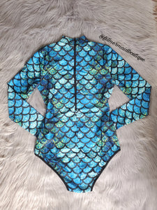 Blue long sleeve mermaid swimsuit