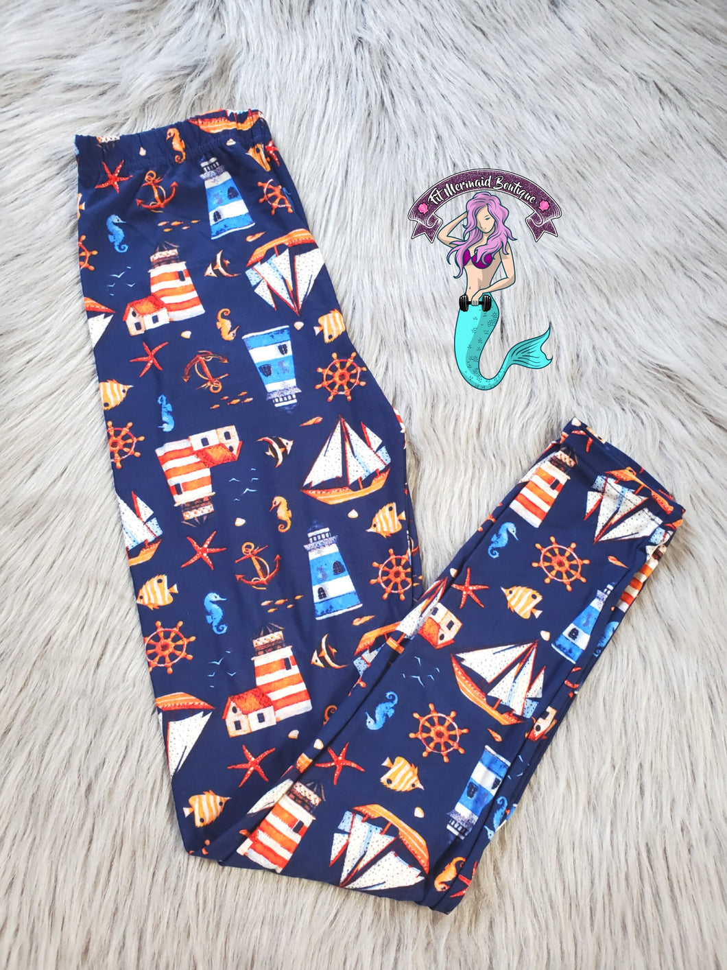 Navy blue nautical leggings