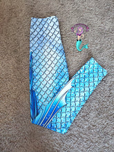 Load image into Gallery viewer, Gray and blue mermaid tail leggings
