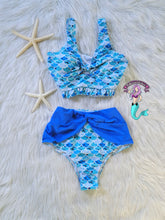 Load image into Gallery viewer, Blue Mermaid bikini high waisted
