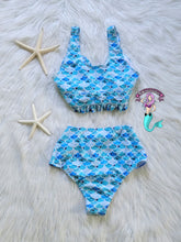 Load image into Gallery viewer, Blue Mermaid bikini high waisted
